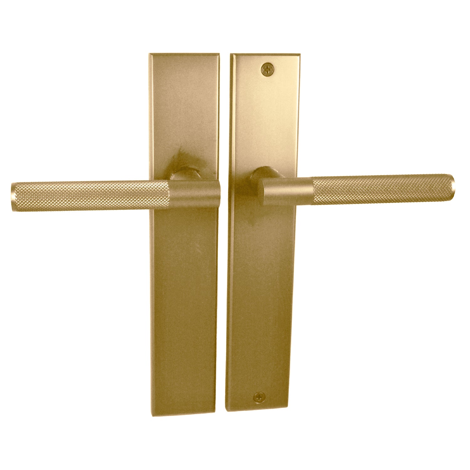 Mediterranean Lever Range - Domici Knurled Satin Brass in Satin Brass