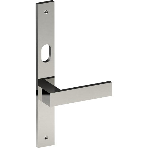 BAR Door Handle on B02 INTERNAL Australian Standard Backplate with Cylinder Hole, Visible Fixing (Half Set) 64mm CTC in Polished Stainless Steel