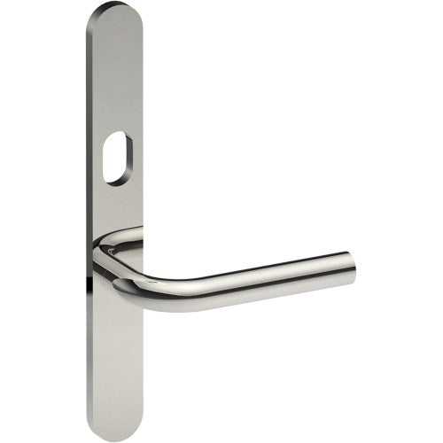 CAPRI Door Handle on B01 EXTERNAL Australian Standard Backplate with Cylinder Hole, Concealed Fixing (Half Set) 64mm CTC in Polished Stainless Steel