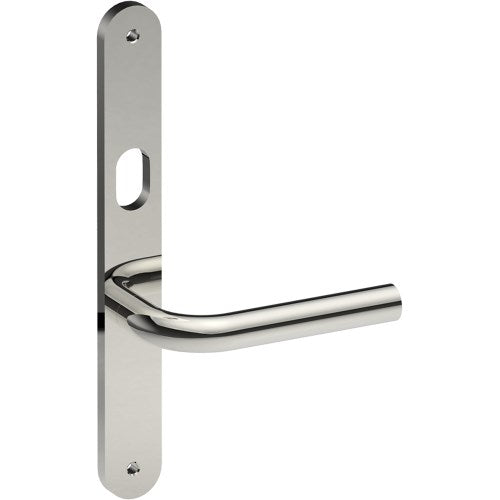 CAPRI Door Handle on B01 INTERNAL Australian Standard Backplate with Cylinder Hole, Visible Fixing (Half Set) 64mm CTC in Polished Stainless Steel