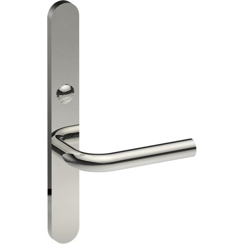 CAPRI Door Handle on B01 EXTERNAL Australian Standard Backplate with Emergency Release, Concealed Fixing (Half Set) 64mm CTC in Polished Stainless Steel