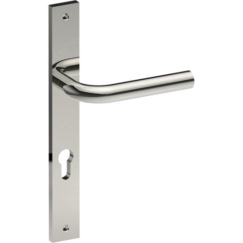 CAPRI Door Handle on B02 INTERNAL European Standard Backplate with Cylinder Hole, Visible Fixing (Half Set) 85mm CTC in Polished Stainless Steel