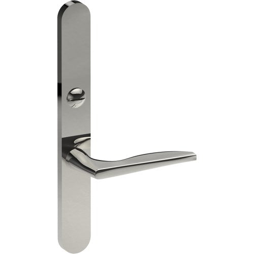 CASTILE Door Handle on B01 EXTERNAL Australian Standard Backplate with Emergency Release, Concealed Fixing (Half Set) 64mm CTC in Polished Stainless Steel