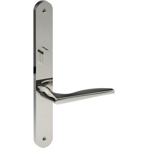 CASTILE Door Handle on B01 INTERNAL Australian Standard Backplate with Privacy Turn, Visible Fixing (Half Set) 64mm CTC in Polished Stainless Steel