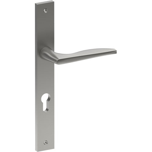 CASTILE Door Handle on B02 INTERNAL European Standard Backplate with Cylinder Hole, Visible Fixing (Half Set) 85mm CTC in Satin Stainless