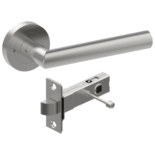 Stylish CETINA door handle by Style Finish Doorware mounted on a door with a sleek silver finish.