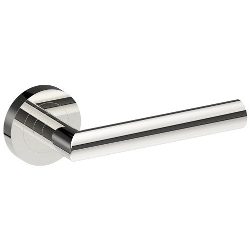 CETINA Door Handles on Ø52mm Rose (Latch/Lock Sold Separately) in Polished Stainless Steel
