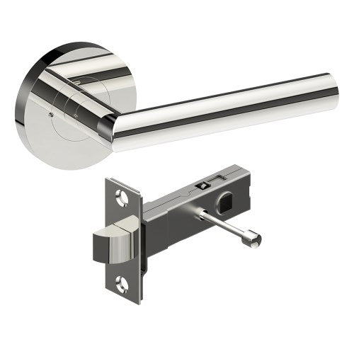 CETINA Door Handles on Ø65mm Integrated Privacy Rose inc. Latch in Polished Stainless Steel