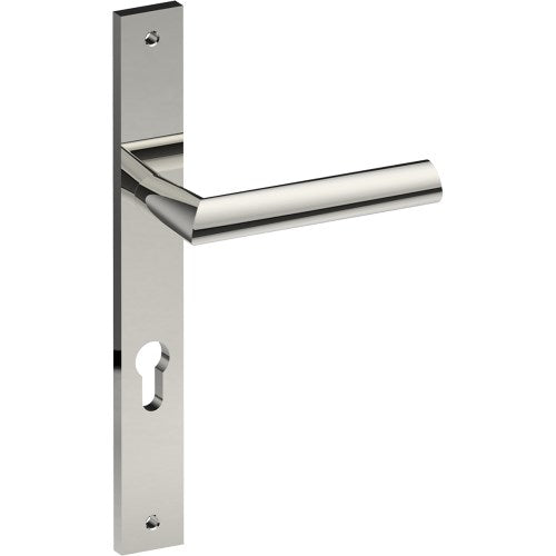 COMO Door Handle on B02 INTERNAL European Standard Backplate with Cylinder Hole, Visible Fixing (Half Set) 85mm CTC in Polished Stainless Steel