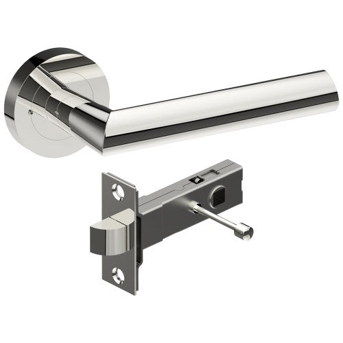 COMO Door Handles on Ø52mm Integrated Privacy Rose inc. Latch in Polished Stainless Steel