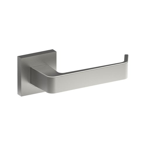 Stainless steel Dijon door handles by Style Finish Doorware mounted on a door with a sleek, modern design