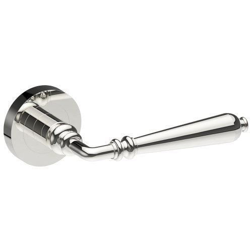 ELEGANTE Door Handles on Ø52mm Rose (Latch/Lock Sold Separately) in Polished Stainless Steel