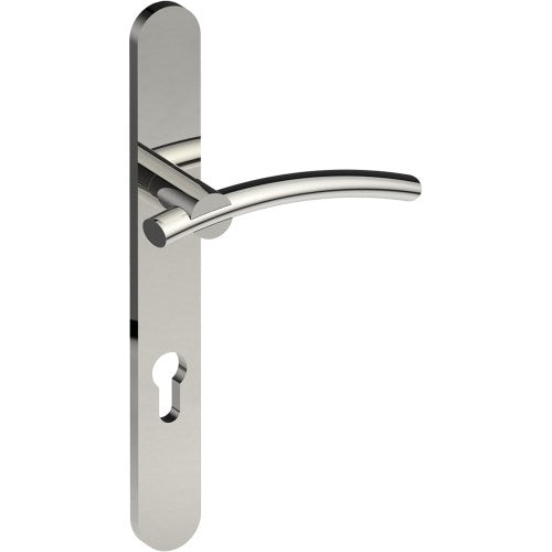 LAGUNA Door Handle on B01 EXTERNAL European Standard Backplate with Cylinder Hole, Concealed Fixing (Half Set) 85mm CTC in Polished Stainless Steel