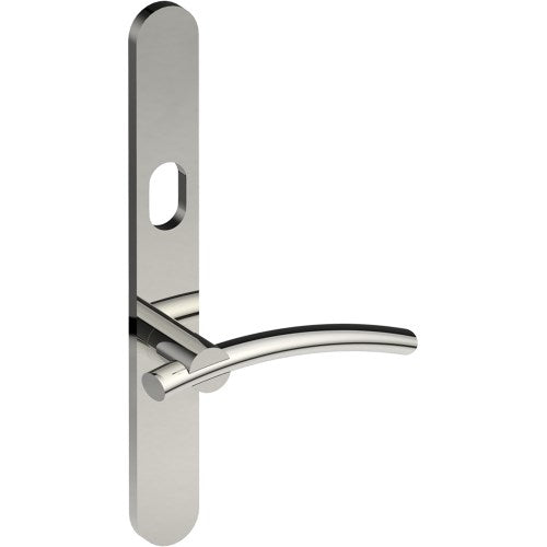 LAGUNA Door Handle on B01 EXTERNAL Australian Standard Backplate with Cylinder Hole, Concealed Fixing (Half Set) 64mm CTC in Polished Stainless Steel