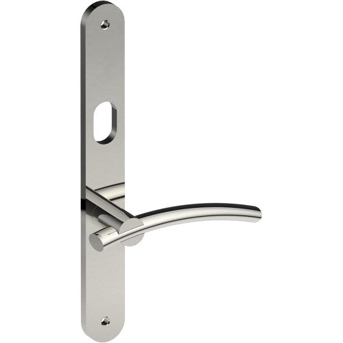 LAGUNA Door Handle on B01 INTERNAL Australian Standard Backplate with Cylinder Hole, Visible Fixing (Half Set) 64mm CTC in Polished Stainless Steel
