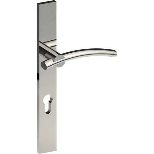 LAGUNA Door Handle on B02 EXTERNAL European Standard Backplate with Cylinder Hole, Concealed Fixing (Half Set) 85mm CTC in Polished Stainless Steel