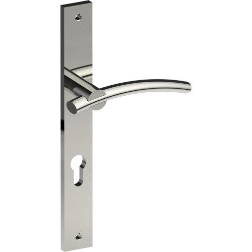 LAGUNA Door Handle on B02 INTERNAL European Standard Backplate with Cylinder Hole, Visible Fixing (Half Set) 85mm CTC in Polished Stainless Steel