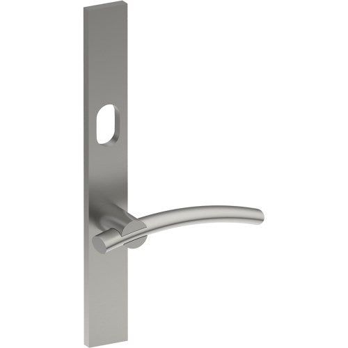 LAGUNA Door Handle on B02 EXTERNAL Australian Standard Backplate with Cylinder Hole, Concealed Fixing (Half Set) 64mm CTC in Satin Stainless