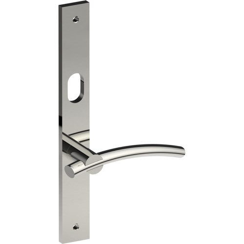 LAGUNA Door Handle on B02 INTERNAL Australian Standard Backplate with Cylinder Hole, Visible Fixing (Half Set) 64mm CTC in Polished Stainless Steel