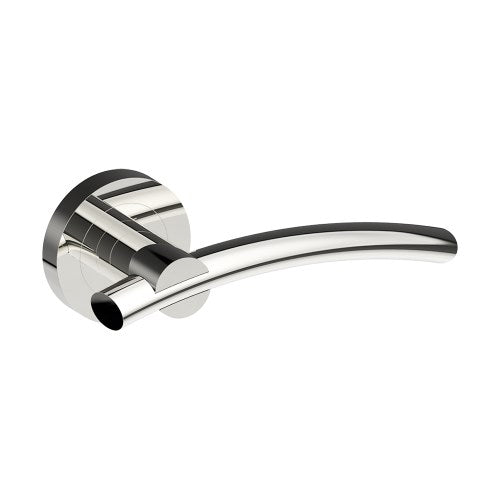 LAGUNA Door Handles on Ø52mm Rose (Latch/Lock Sold Separately) in Polished Stainless Steel