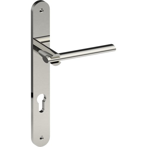 PRONTO Door Handle on B01 INTERNAL European Standard Backplate with Cylinder Hole, Visible Fixing (Half Set) 85mm CTC in Polished Stainless Steel