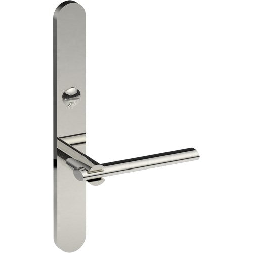 PRONTO Door Handle on B01 EXTERNAL Australian Standard Backplate with Emergency Release, Concealed Fixing (Half Set) 64mm CTC in Polished Stainless Steel