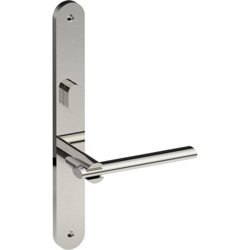 PRONTO Door Handle on B01 INTERNAL Australian Standard Backplate with Privacy Turn, Visible Fixing (Half Set) 64mm CTC in Polished Stainless Steel