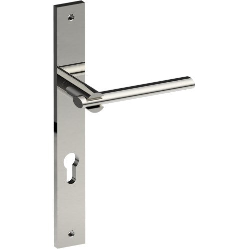 PRONTO Door Handle on B02 INTERNAL European Standard Backplate with Cylinder Hole, Visible Fixing (Half Set) 85mm CTC in Polished Stainless Steel