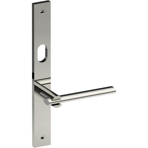PRONTO Door Handle on B02 INTERNAL Australian Standard Backplate with Cylinder Hole, Visible Fixing (Half Set) 64mm CTC in Polished Stainless Steel