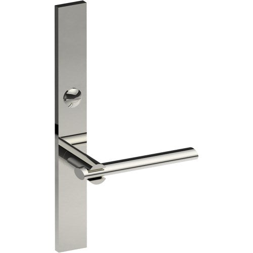 PRONTO Door Handle on B02 EXTERNAL Australian Standard Backplate with Emergency Release, Concealed Fixing (Half Set) 64mm CTC in Polished Stainless Steel