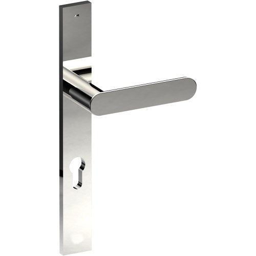 ROUBAIX Door Handle on B02 EXTERNAL European Standard Backplate with Cylinder Hole, Concealed Fixing (Half Set) 85mm CTC in Polished Stainless Steel
