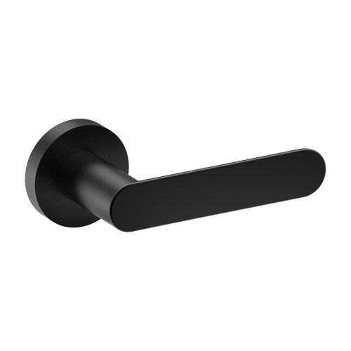 ROUBAIX Door Handles on Ø52mm Integrated Privacy Rose (Latch Sold Seperately) in Black Teflon