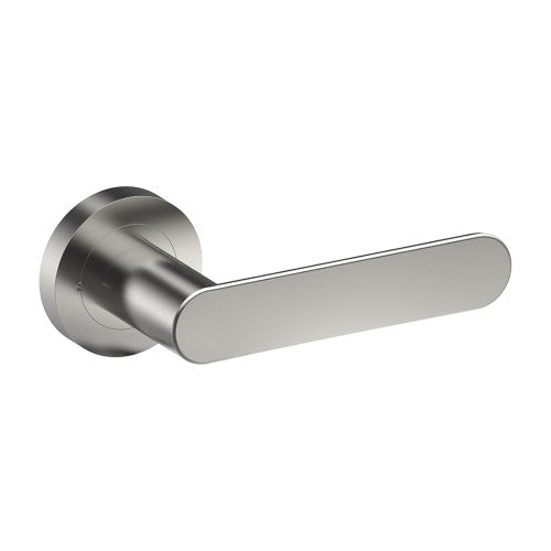 ROUBAIX Door Handles on Ø52mm Integrated Privacy Rose (Latch Sold Seperately) in Satin Stainless