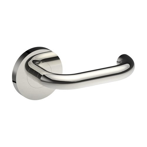 SAFETY Door Handles on Ø65mm Rose (Latch/Lock Sold Seperately) in Polished Stainless Steel