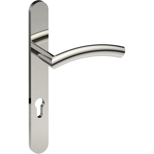 TRIESTE Door Handle on B01 EXTERNAL European Standard Backplate with Cylinder Hole, Concealed Fixing (Half Set) 85mm CTC in Polished Stainless Steel