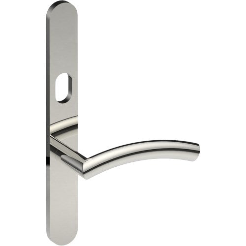 TRIESTE Door Handle on B01 EXTERNAL Australian Standard Backplate with Cylinder Hole, Concealed Fixing (Half Set) 64mm CTC in Polished Stainless Steel