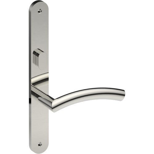 TRIESTE Door Handle on B01 INTERNAL Australian Standard Backplate with Privacy Turn, Visible Fixing (Half Set) 64mm CTC in Polished Stainless Steel
