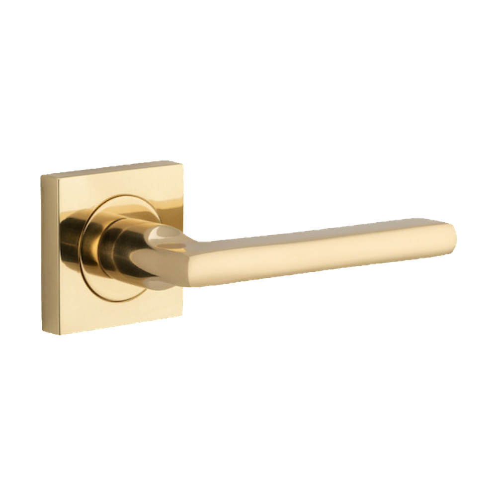 Door Lever Baltimore Square Rose Pair Polished Brass H52xW52xP55mm
(Latch/Lock Sold Separately) in Polished Brass
