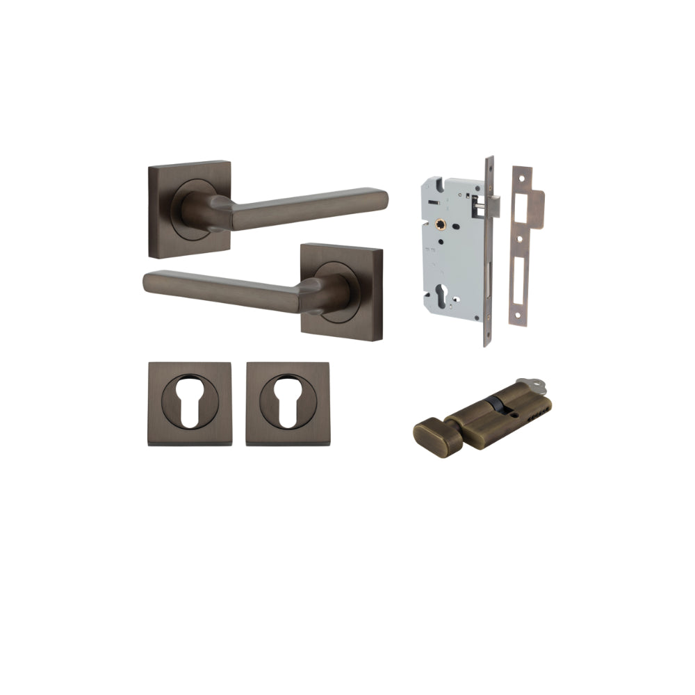 Door Lever Baltimore Square Rose Pair Signature Brass H52xW52xP55mm Entrance Kit, Mortice Lock Euro Signature Brass CTC85mm Backset 60mm, Euro Cylinder Key Thumb 6 Pin Signature Brass L70mm KA1, Escutcheon Euro Concealed Fix Square Pair Signature … in Signature Brass