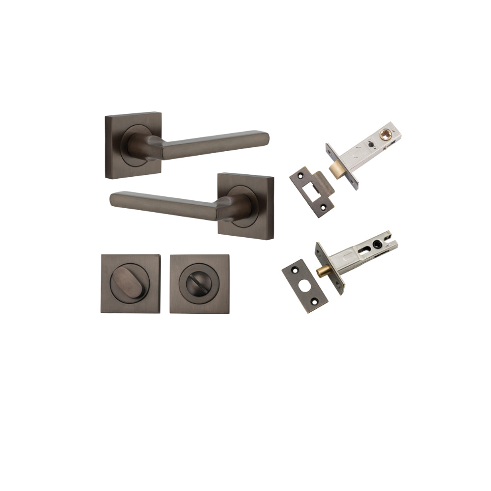 Door Lever Baltimore Square Rose Pair Signature Brass H52xW52xP55mm Privacy Kit, Tube Latch Split Cam 'T' Striker Signature Brass Backset 60mm, Privacy Bolt Round Bolt Signature Brass Backset 60mm, Privacy Turn Oval Concealed Fix Square Signature … in Signature Brass