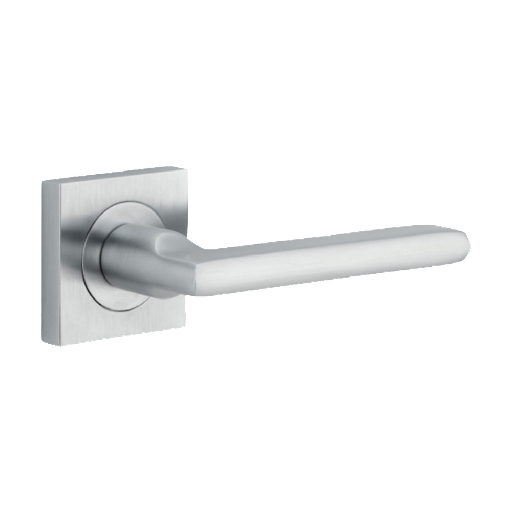 Door Lever Baltimore Square Rose Pair Brushed Chrome H52xW52xP55mm
(Latch/Lock Sold Separately) in Brushed Chrome