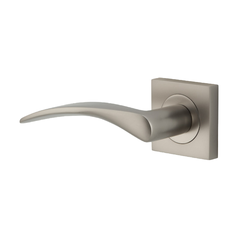 Door Lever Oxford Rose Square Concealed Fix Left Hand Fixed Satin Nickel L125xP63mm BPH52xW52mm in Satin Nickel