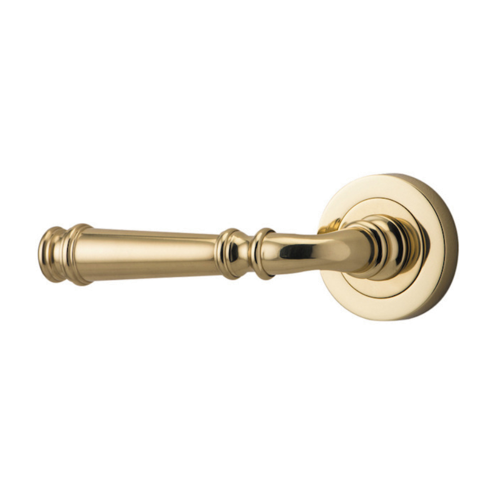 Door Lever Verona Rose Round Concealed Fix Left Hand Fixed Polished Brass L122 xP59mm BPD52mm in Polished Brass