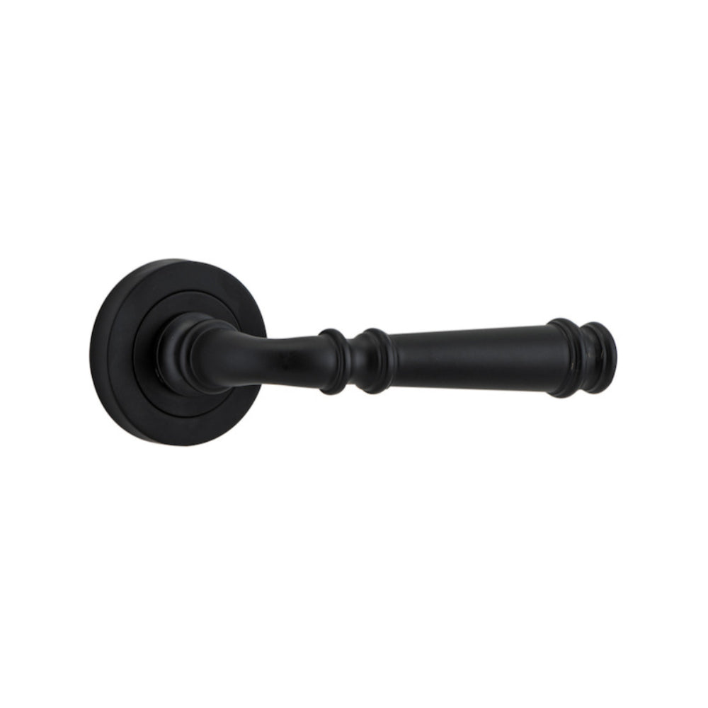 Door Lever Verona Round Rose Pair Matt Black D52xP59mm
(Latch/Lock Sold Separately) in Matt Black