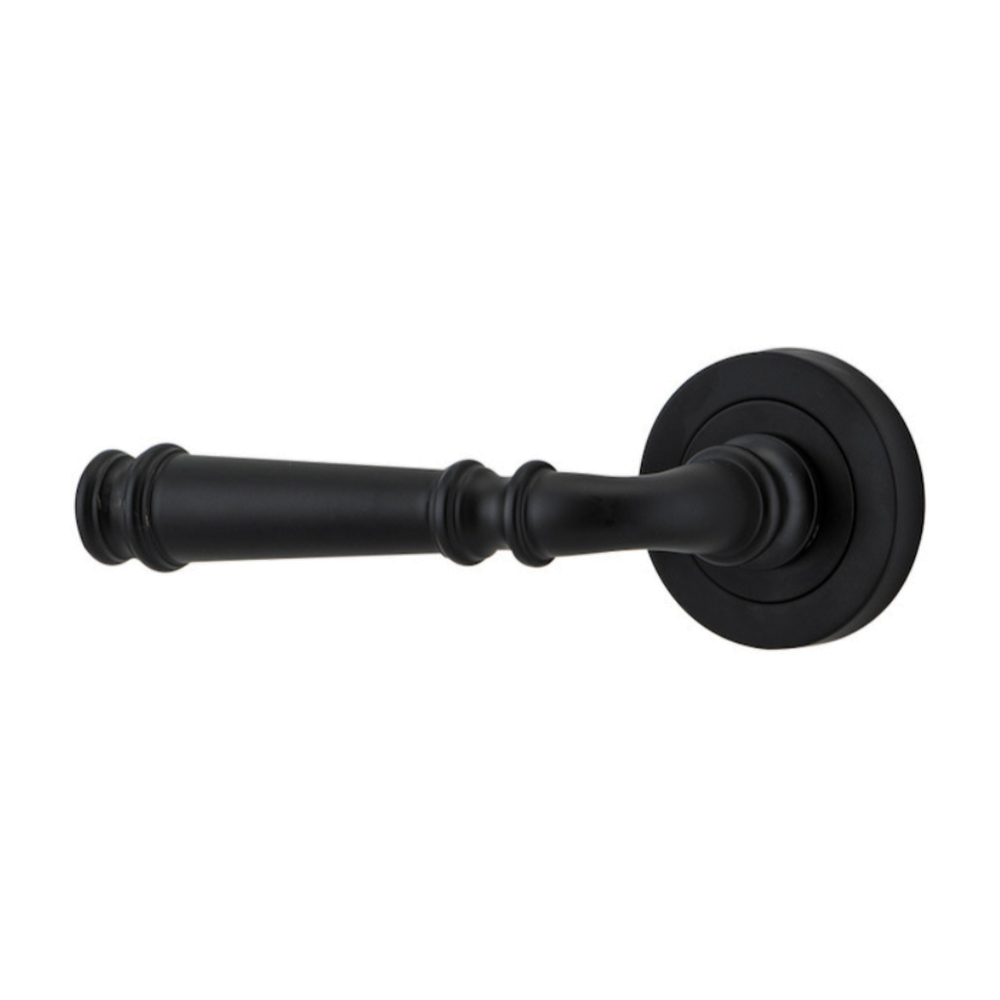 Door Lever Verona Rose Round Concealed Fix Left Hand Fixed Matt Black L122 xP59mm BPD52mm in Matt Black