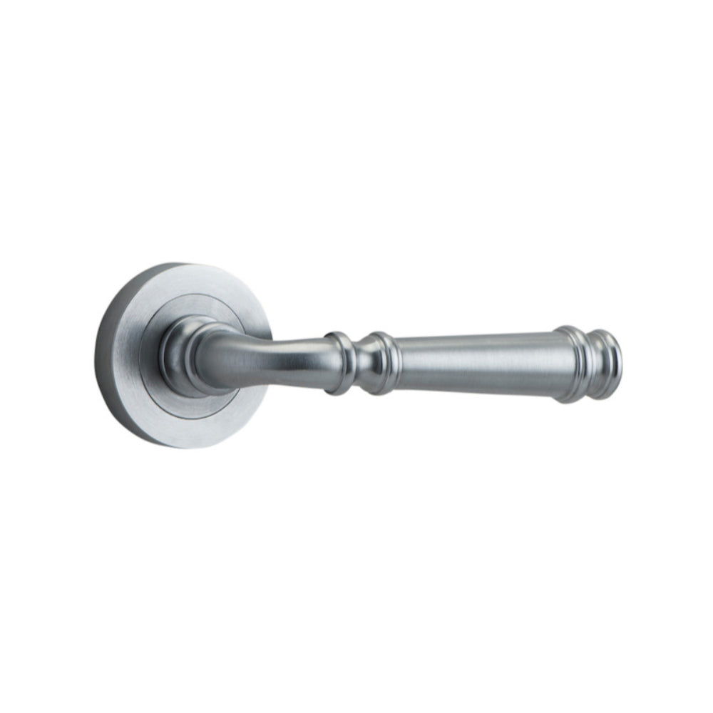 Door Lever Verona Round Rose Pair Brushed Chrome D52xP59mm
(Latch/Lock Sold Separately) in Brushed Chrome