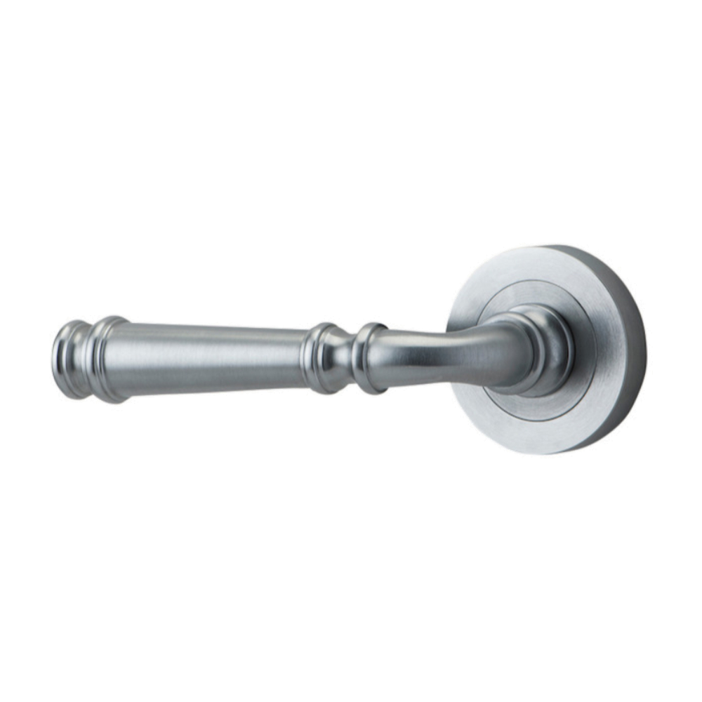 Door Lever Verona Rose Round Concealed Fix Left Hand Fixed Brushed Chrome L122 xP59mm BPD52mm in Brushed Chrome