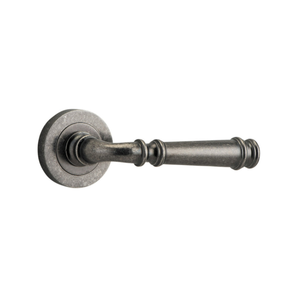 Door Lever Verona Round Rose Pair Distressed Nickel D52xP59mm
(Latch/Lock Sold Separately) in Distressed Nickel