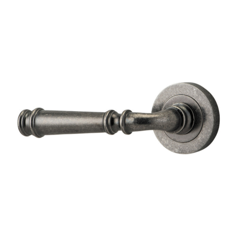 Door Lever Verona Rose Round Concealed Fix Left Hand Fixed Distressed Nickel L122 xP59mm BPD52mm in Distressed Nickel