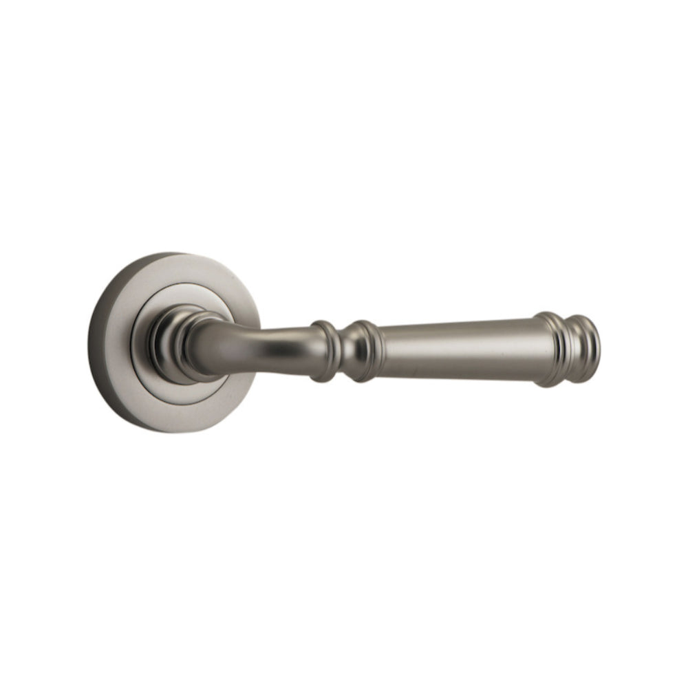 Door Lever Verona Round Rose Pair Satin Nickel D52xP59mm
(Latch/Lock Sold Separately) in Satin Nickel